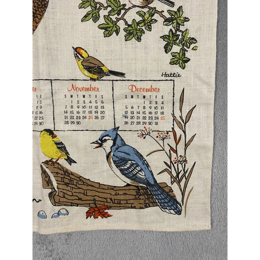 Textilimpex Linen Calendar Tea Towels 1975 1976 Birds‎ Bountiful Table Retro VTG